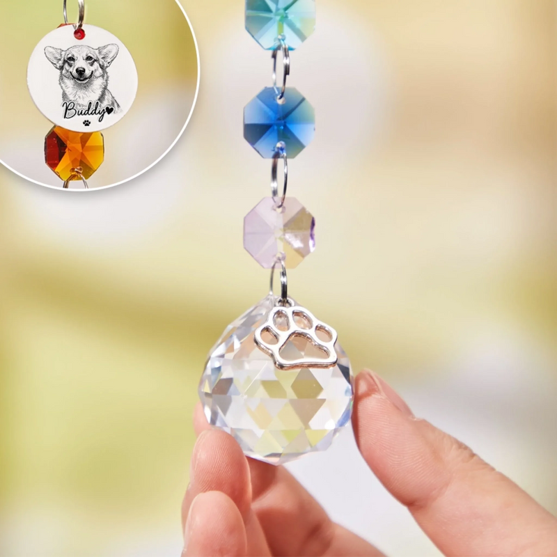 Custom Photo Crystal Suncatcher With Charm - Personalized Pet Memorial Gifts For Dogs, Cats - Forever Loved Forever Missed