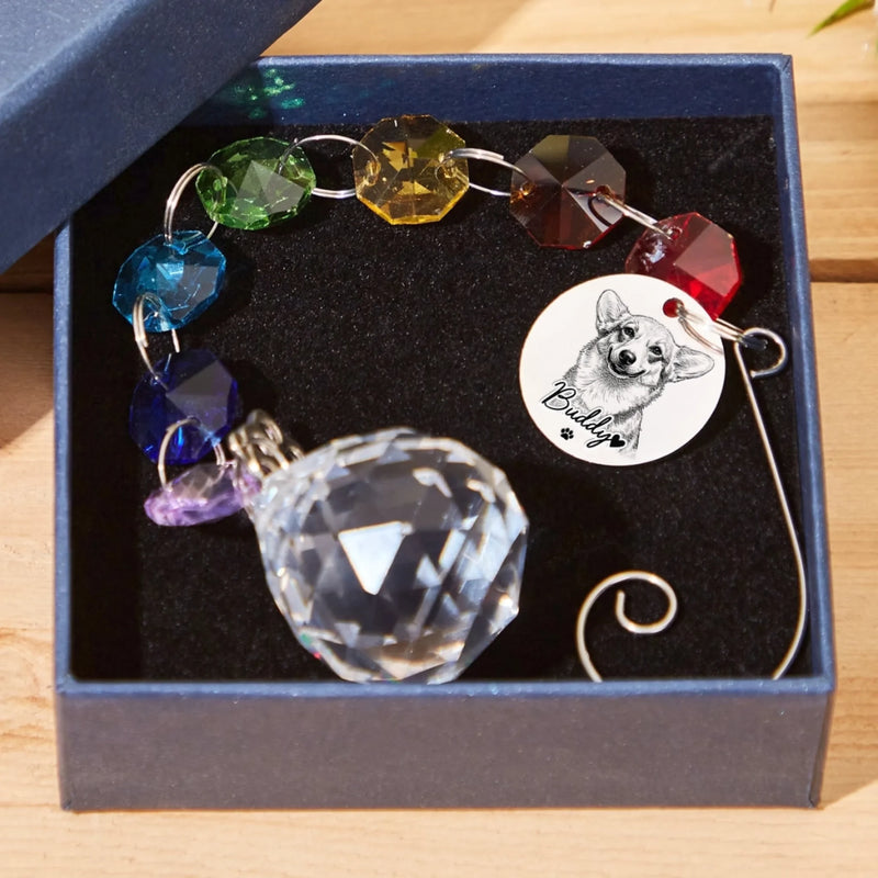 Custom Photo Crystal Suncatcher With Charm - Personalized Pet Memorial Gifts For Dogs, Cats - Forever Loved Forever Missed