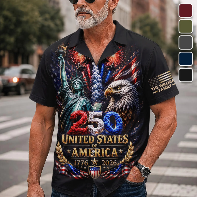 Custom Unisex Tropical Hawaiian Aloha Shirt - Personalized America 250th Anniversary Gifts For Mom, Dad, Brother, Sister, Kids - American Pride Forever