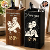 Custom Photo Pen Holder With Clock - Personalized Anniversary Wedding Gifts For Husband And Wife, Him And Her - Captured Moments, Timeless Love