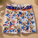 Custom Photo Tropical Hawaiian Aloha Men Beach Shorts - Personalized Summer Vacation And Travel Gifts For Dog Cat Lovers, Dog Dad And Mom, Cat Owners - Patriotic Pup Paradise