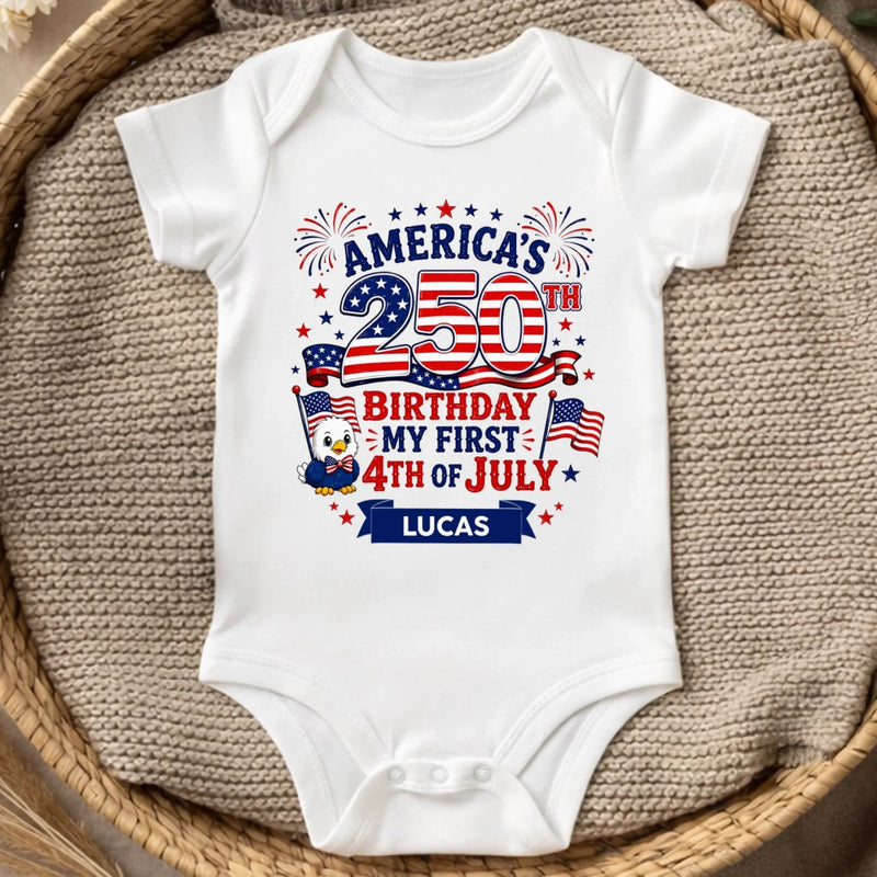 Custom Baby Onesie - Personalized Baby Shower, Gender Reveal, America 250th Anniversary Gifts For New Moms, New Dads, New Parents - Little Patriot Shines Bright