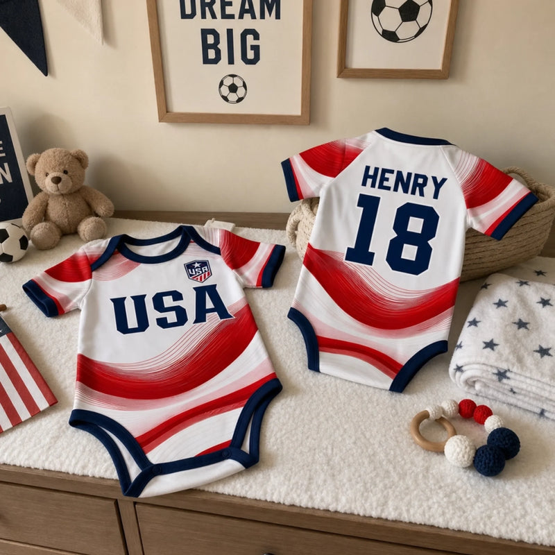 Custom USA 2026 Baby Jersey Bodysuit
 - Personalized Baby Shower, Gender Reveal Gifts For New Moms, New Dads, Soccer Lovers - Future Soccer Star In Training