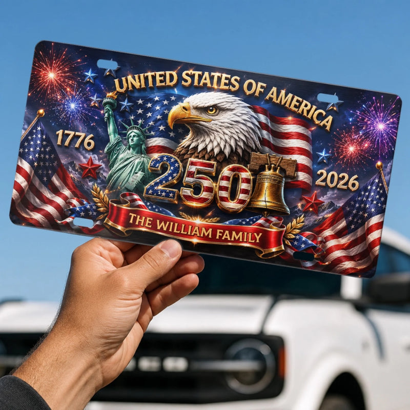 Custom License Plate - Personalized America 250th Anniversary Gifts For Mom, Dad, Brother, Sister, Kids - Together We Shine Bright