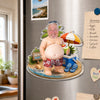 Custom Photo Dad Bod Belly Squishy Acrylic Fridge Magnet – Personalized Summer Vacation And Travel Gifts For Men, Dad, Grandpa – Too Hot To Mow Today