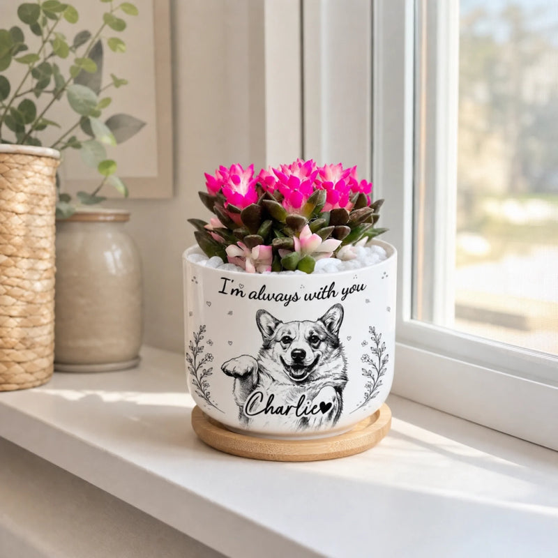 Custom Photo Home Decor Ceramic Plant Pot -  Personalized Pet Memorial Sympathy Gifts For Dogs, Cats - Forever Loved Never Forgotten