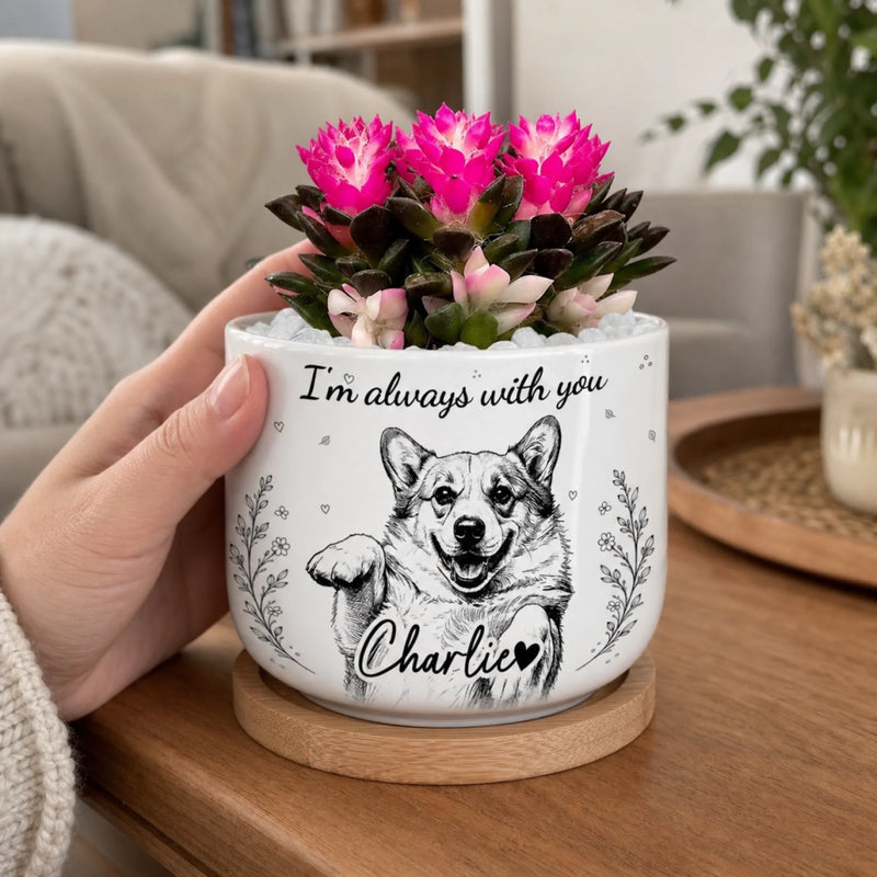 Custom Photo Home Decor Ceramic Plant Pot -  Personalized Pet Memorial Sympathy Gifts For Dogs, Cats - Forever Loved Never Forgotten