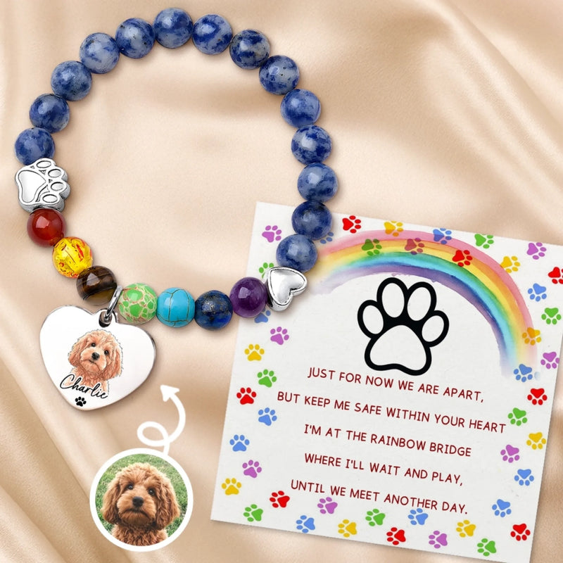 Custom Photo Rainbow Bridge Bracelet - Personalized Pet Memorial Sympathy Gifts For Dogs, Cats - Loved Within My Heart
