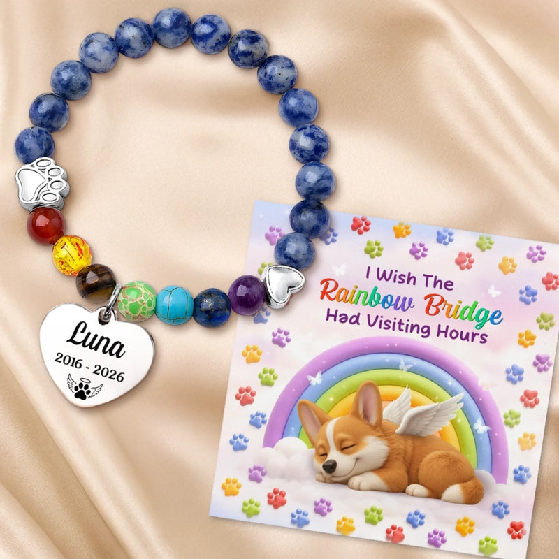 Custom Rainbow Bridge Bracelet - Personalized Pet Memorial Sympathy Gifts For Loss Of Dog - Love Lives On
