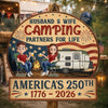 Custom Wood Sign - Personalized America 250th Anniversary, Camping Gifts For Campers, Husband And Wife, Him And Her - Our Happy Camping Place
