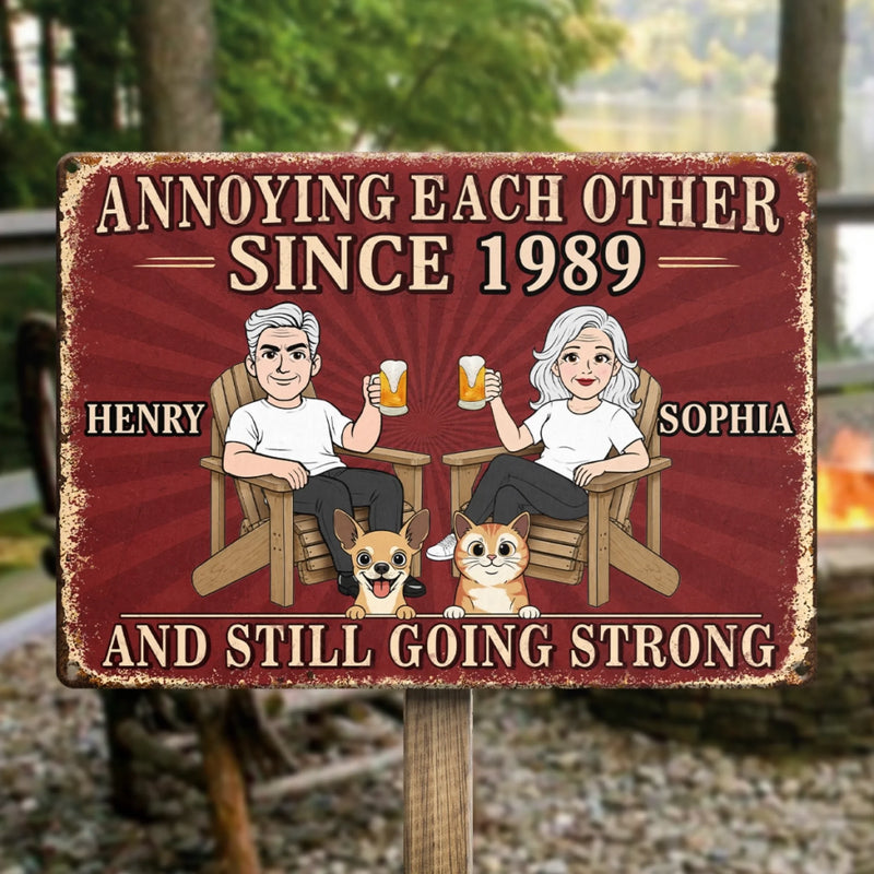 Custom Home Decor Metal Sign - Personalized Anniversary Wedding Gifts For Husband And Wife, Him And Her, Dog Cat Lovers, Dog Dad And Mom - Love Paws And Chaos