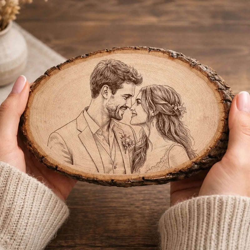 Custom Photo Wood Slice Plaque - Personalized Anniversary Wedding Gifts For Husband And Wife, Him And Her - Our Love, Etched Forever