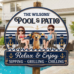 Custom Wood Sign - Personalized Summer Vacation And Travel Gifts For Husband And Wife, Dog Dad And Mom - Our Furry Pool Party Crew