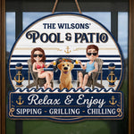 Custom Wood Sign - Personalized Summer Vacation And Travel Gifts For Husband And Wife, Dog Dad And Mom - Our Furry Pool Party Crew