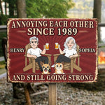 Custom Home Decor Metal Sign - Personalized Anniversary Wedding Gifts For Couple, Dog Lovers, Cat Lovers - Love Paws And Chaos