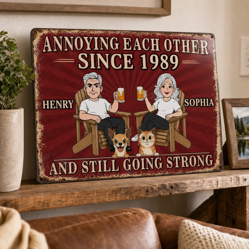 Custom Home Decor Metal Sign - Personalized Anniversary Wedding Gifts For Couple, Dog Lovers, Cat Lovers - Love Paws And Chaos