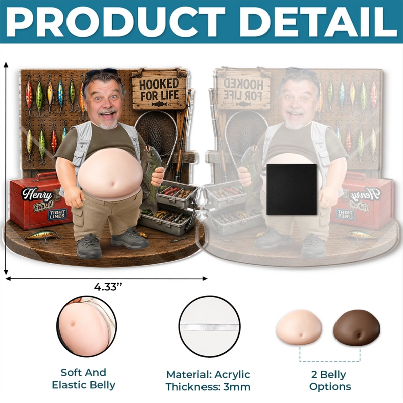 Custom Photo Dad Bod Belly Squishy Acrylic Fridge Magnet – Personalized Birthday Fishing Gifts For Fisherman – Hooked On The Good Life
