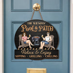 Custom Home Decor Wood Sign - Personalized Anniversary Wedding Gifts For Couple, Husband, Wife - Just A Couple, Pool & Patio Sipping Chilling