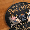 Custom Home Decor Wood Sign - Personalized Anniversary Wedding Gifts For Husband And Wife, Him And Her - Just A Couple, Pool & Patio Sipping Chilling