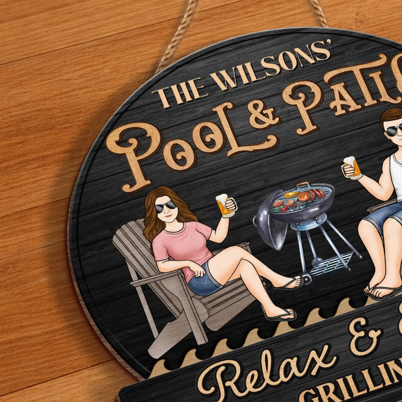 Custom Home Decor Wood Sign - Personalized Anniversary Wedding Gifts For Couple, Husband, Wife - Just A Couple, Pool & Patio Sipping Chilling