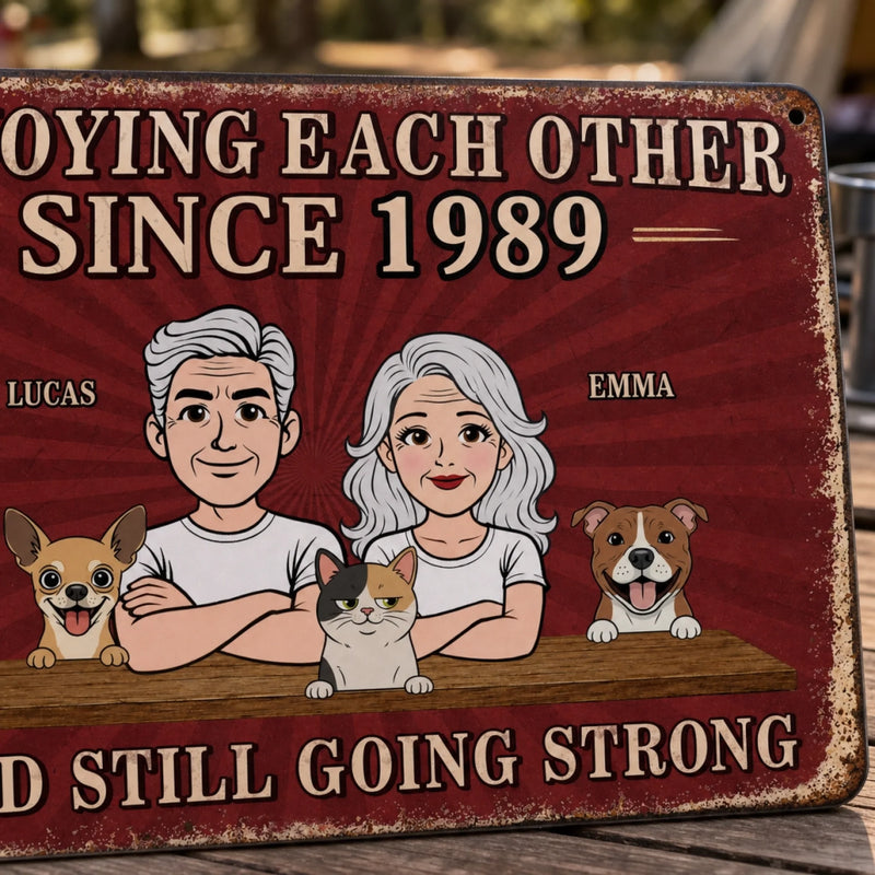 Custom Home Decor Metal Sign - Personalized Anniversary Wedding Camping Gifts For Campers, Husband And Wife, Him And Her, Dog Cat Lovers, Dog Dad And Mom - Paws Chaos Endless Love
