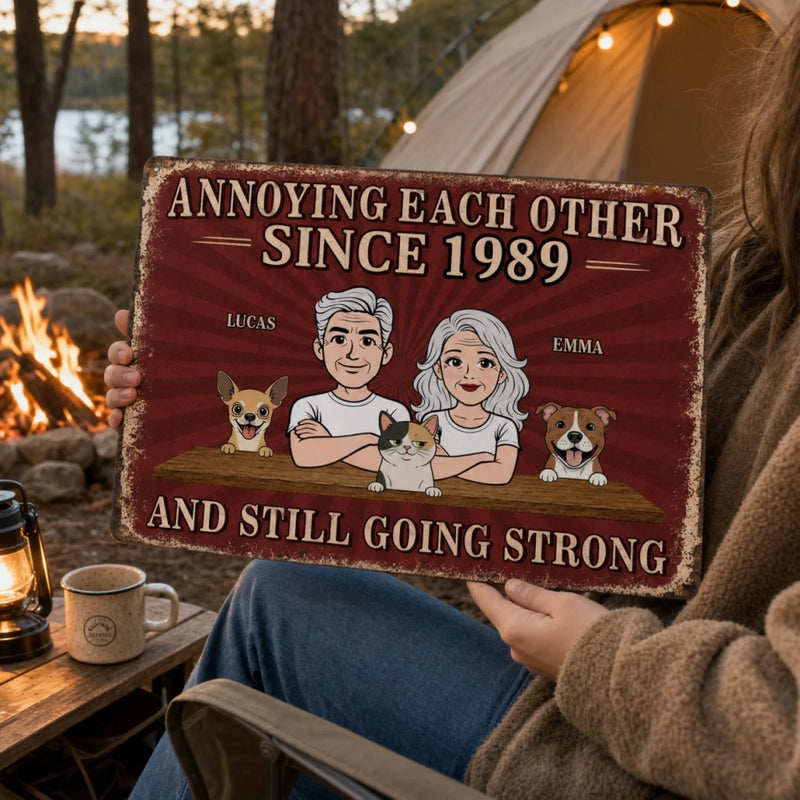 Custom Home Decor Metal Sign - Personalized Anniversary Wedding Camping Gifts For Campers, Husband And Wife, Him And Her, Dog Cat Lovers, Dog Dad And Mom - Paws Chaos Endless Love