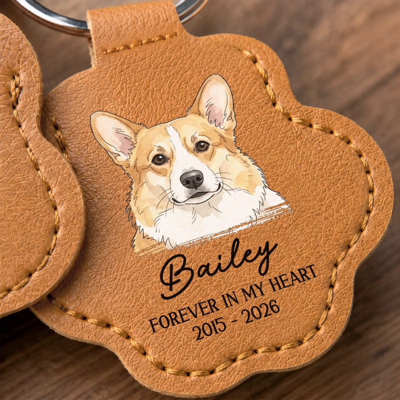 Custom Photo Leather Pet Hair Keychain - Personalized Pet Memorial Sympathy Gifts For Dogs, Cats - Love Never Leaves