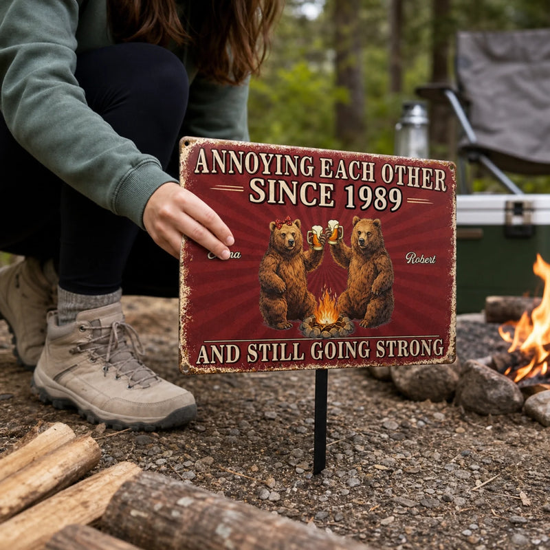 Custom Home Decor Metal Sign - Personalized Anniversary Wedding Camping Gifts For Campers, Husband And Wife, Him And Her - Love Drives Us Crazy