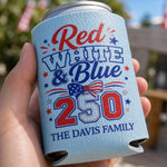 Custom Leather Can Cooler - Personalized America 250th Anniversary Gifts For Mom, Dad, Brother, Sister, Kids - Freedom Lives Here