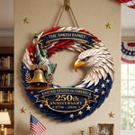 Custom Wood Sign - Personalized America 250th Anniversary Gifts For Family - Bald Eagle Patriotic