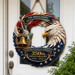 Custom Wood Sign - Personalized America 250th Anniversary Gifts For Family - Bald Eagle Patriotic
