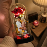 Custom Photo Light Up Eternal Rose In Glass Dome -  Personalized Anniversary Wedding Gifts For Husband, Wife, Couple - You Light Up My World