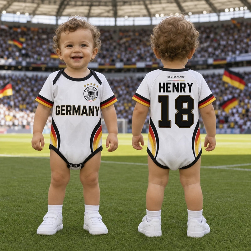 Custom World Football Baby Jersey Bodysuit
 - Personalized Baby Shower, Gender Reveal Gifts For New Moms, New Dads, Football Lovers - Youngest Eagle On The Pitch