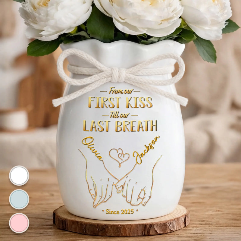 Custom Flower Vase With Ribbon - Personalized  Anniversary Wedding Gifts For Husband And Wife, Him And Her - A Promise That Lasts Forever