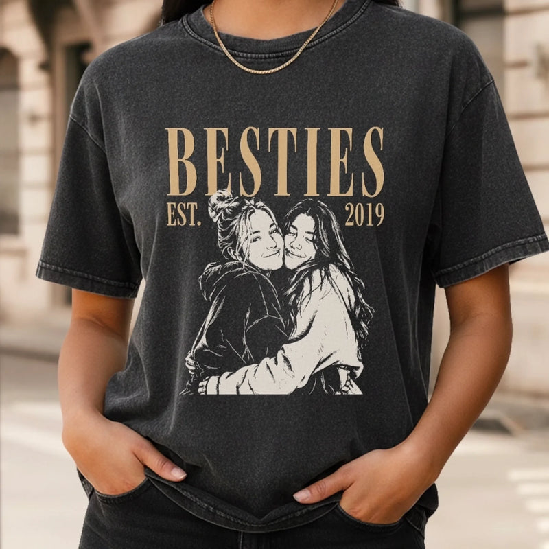 Custom Photo Washed Cotton T-shirt - Personalized Best Friend Birthday Gifts For Women, Besties, Sisters, BFF - Still Rocking Together After All These Years