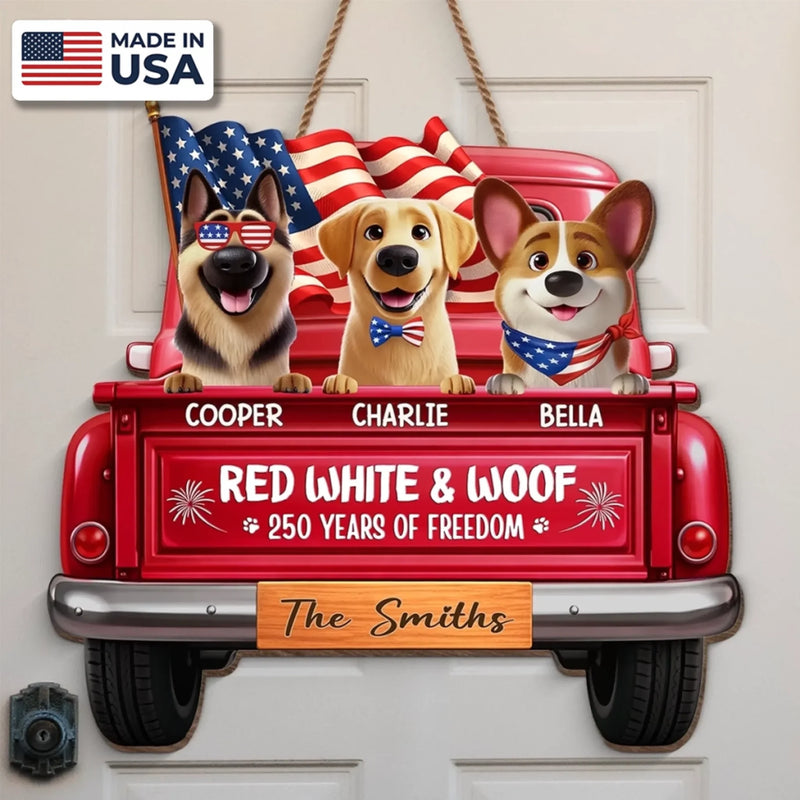 Custom America 250th Anniversary Wood Sign - Personalized Birthday Gifts For Dog Lovers, Dog Dad And Mom - Freedom Starts Here
