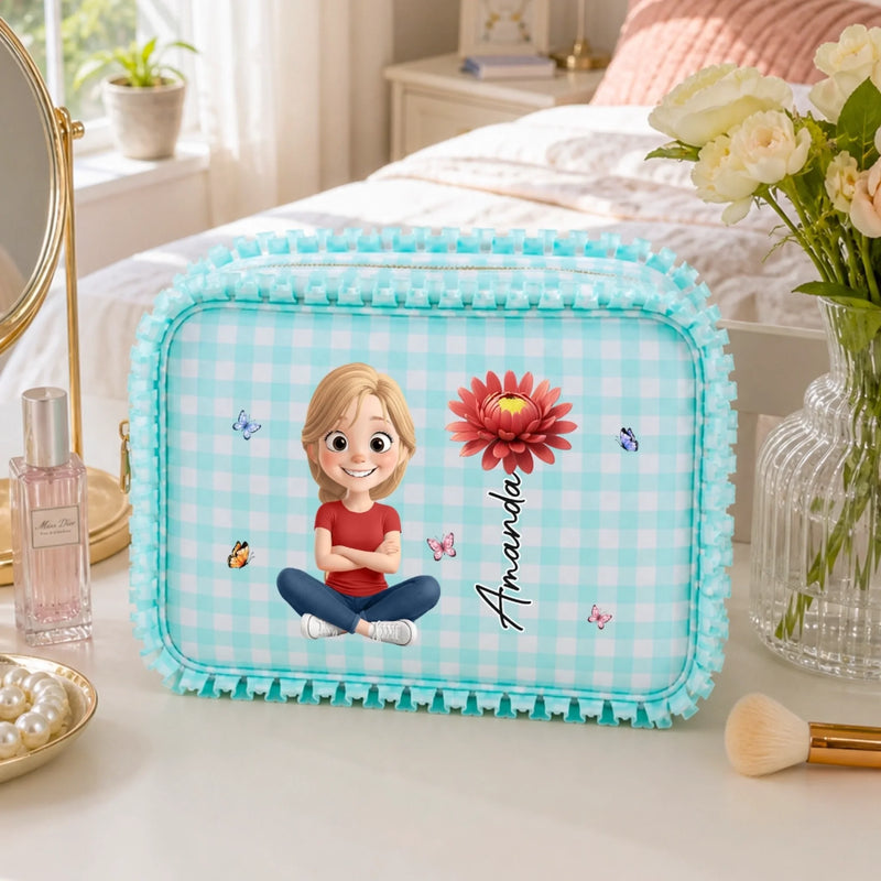 Custom Ruffle Makeup Bag - Personalized Best Friend Birthday Gifts For Women, Besties, Sisters, BFF, Family, Yourself - Because I Deserve It