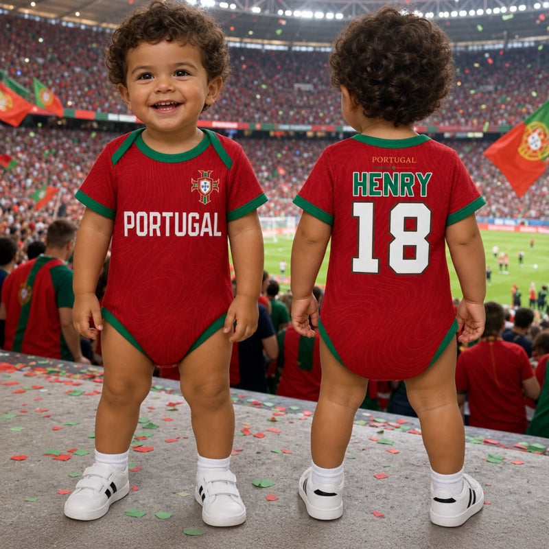 Custom Portugal World Football Baby Jersey Bodysuit - Personalized Baby Shower, Gender Reveal Gifts For New Moms, New Dads, Football Lovers - Future Soccer Legend