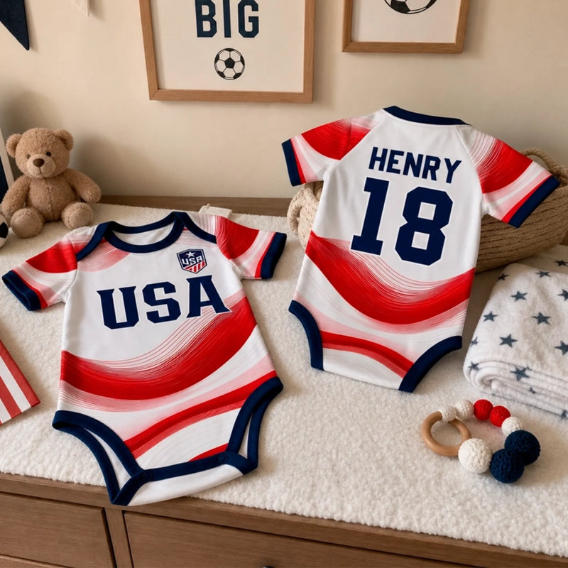 Custom Brazil World Football Baby Jersey Bodysuit
 - Personalized Baby Shower, Gender Reveal Gifts For New Moms, New Dads, Football Lovers - My First Football Jersey