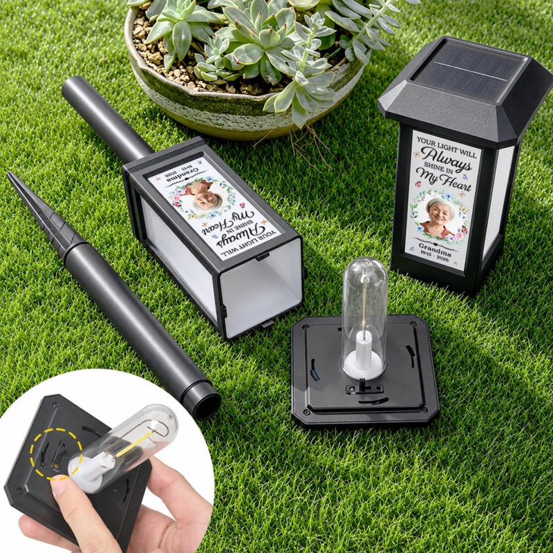 Custom Photo Solar Garden Light - Personalized Memorial Sympathy Gifts For Loss Of Mom, Dad - Always Loved Never Forgotten