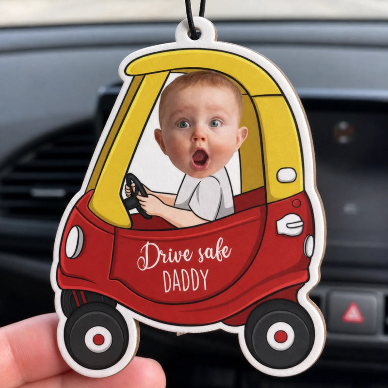 Custom Photo Get Home Safe, We Love You - Family Personalized Custom Car Air Freshener - Gift For Dad, Grandpa