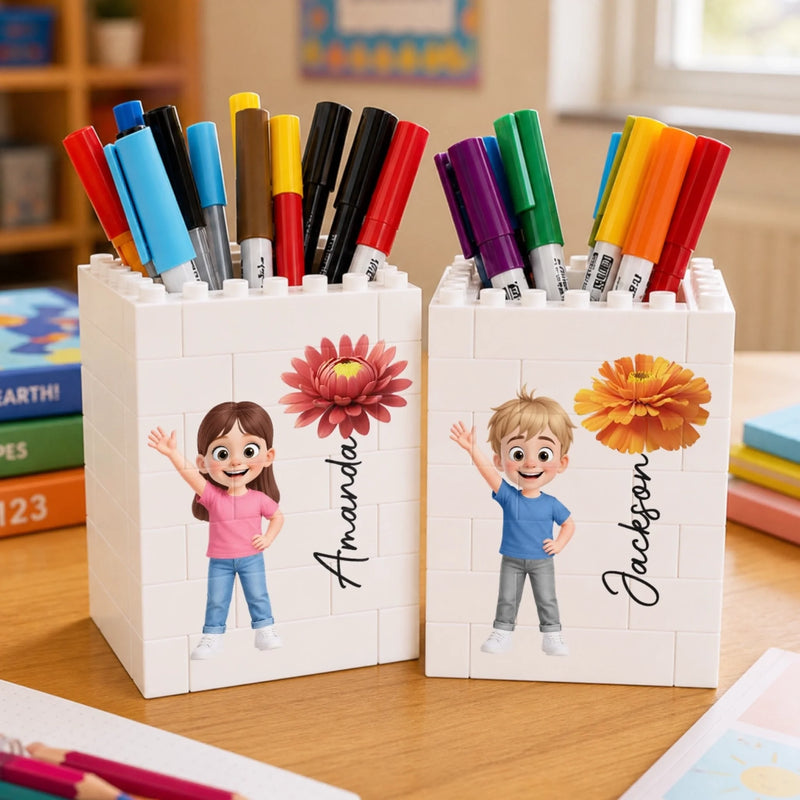 Custom Kids Brick-Style Pen Holder - Personalized Back To School Gifts For Kids - Back To Fun