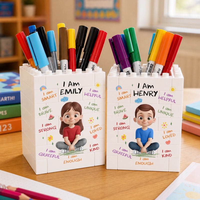 Custom Kids Brick-Style Pen Holder - Personalized Back To School Gifts For Kids - Learning Big Dreaming Bigger