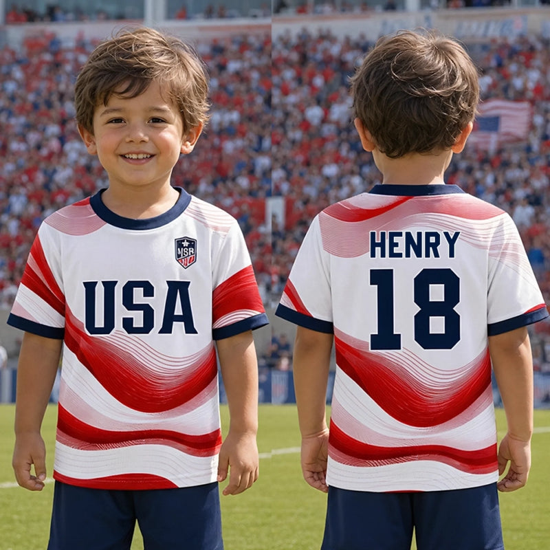 Custom USA World Football Youth Soccer Jersey - Personalized Birthday Gifts For Kids, Football Lovers, Sports Fans, Sports Lovers - Coolest Player In The League