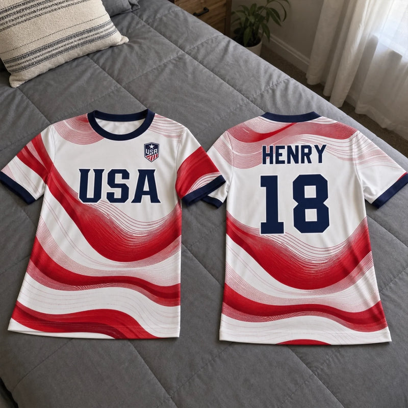 Custom USA World Football Youth Soccer Jersey - Personalized Birthday Gifts For Kids, Football Lovers, Sports Fans, Sports Lovers - Coolest Player In The League