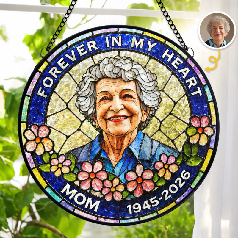 Custom Photo Stained Glass Window Hanging Suncatcher - Personalized Memorial Sympathy Gifts For Loss Of Mom, Dad - Always With Us In Spirit