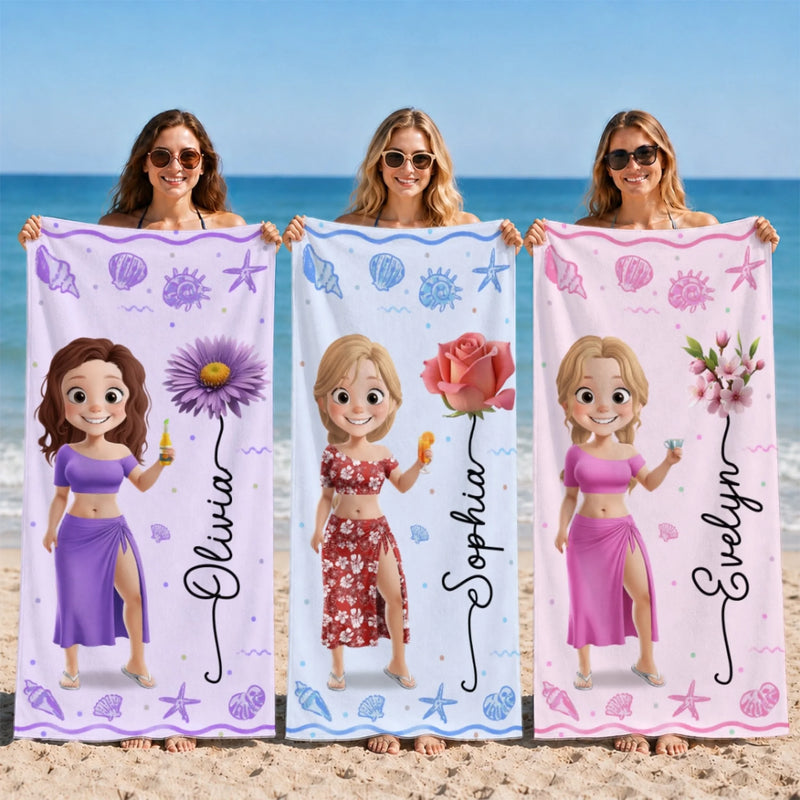 Custom Beach Towel - Personalized Summer Vacation And Travel Gifts For Women, Besties, Sisters, BFF - Beach Queens
