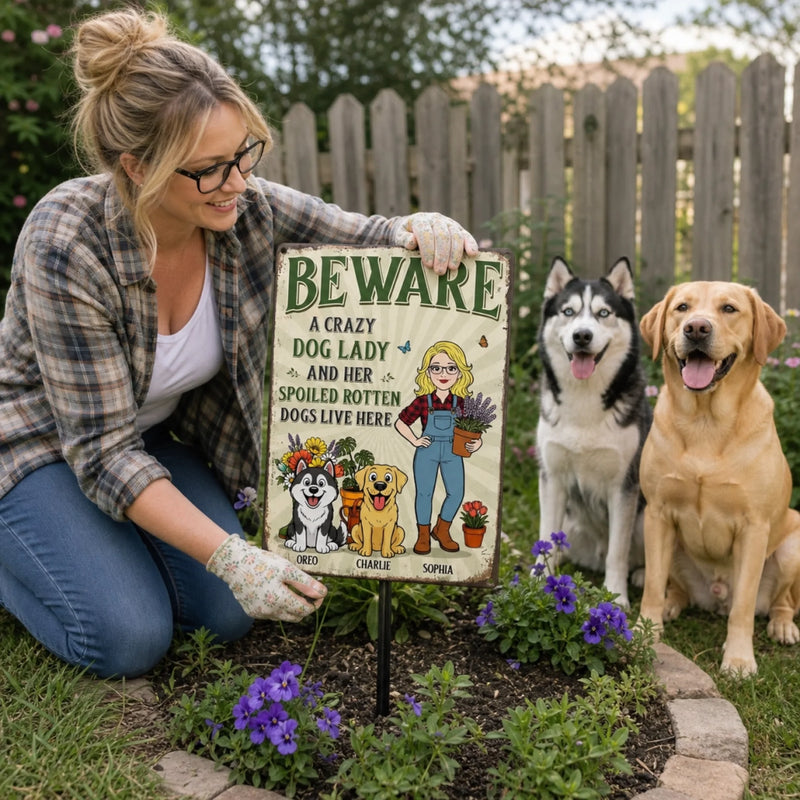 Custom Home Decor Metal Sign - Personalized  Birthday Garden Gifts For Gardeners, Dog Lovers, Dog Mom - The Crazy Dog Lady Lives Here