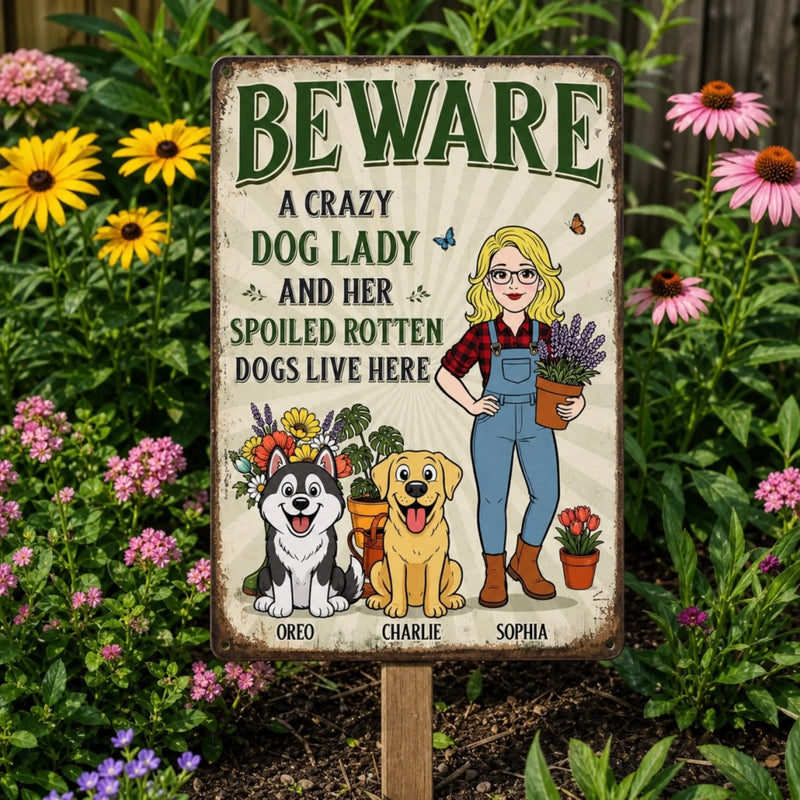 Custom Home Decor Metal Sign - Personalized  Birthday Garden Gifts For Gardeners, Dog Lovers, Dog Mom - The Crazy Dog Lady Lives Here