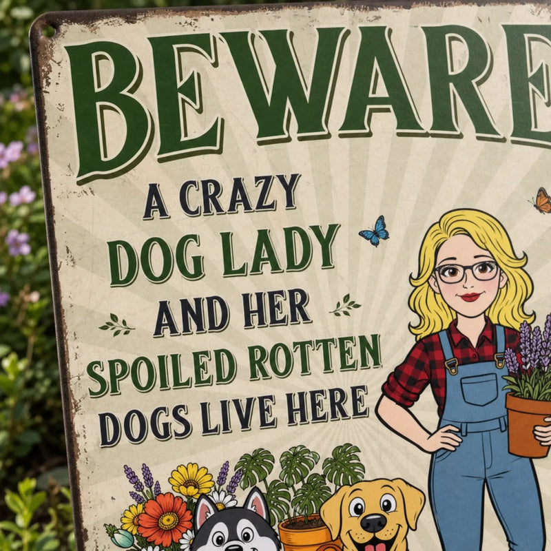 Custom Home Decor Metal Sign - Personalized  Birthday Garden Gifts For Gardeners, Dog Lovers, Dog Mom - The Crazy Dog Lady Lives Here